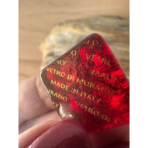 Murano Glass Square Pendant With Red & Gold Flake Design Made In Italy - Picture 11 of 11